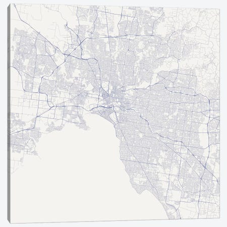 Melbourne Urban Roadway Map (Blue) Canvas Print #ESV200} by Urbanmap Canvas Print