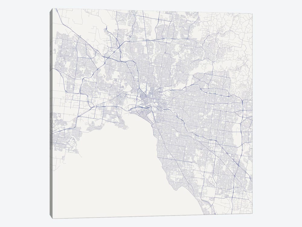 Melbourne Urban Roadway Map (Blue) by Urbanmap 1-piece Canvas Artwork