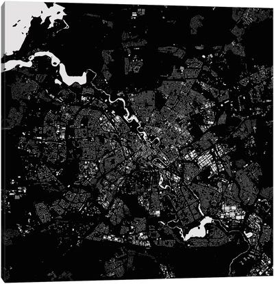 Minsk Urban Map (Black) Canvas Art Print - Industrial Décor