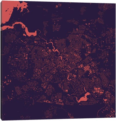 Minsk Urban Map (Purple Night) Canvas Art Print - Indigo Art