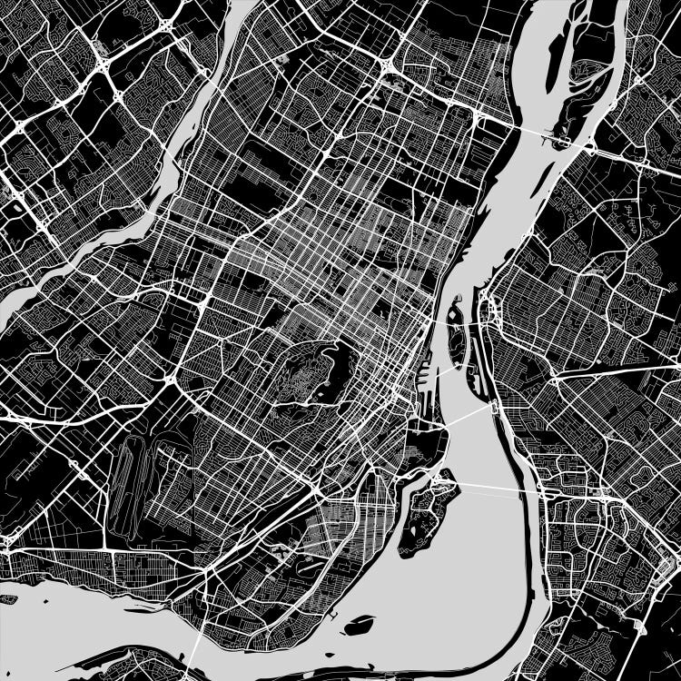 Montreal Urban Roadway Map (Black)