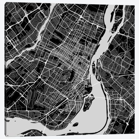 Montreal Urban Roadway Map (Black) Canvas Print #ESV218} by Urbanmap Canvas Wall Art
