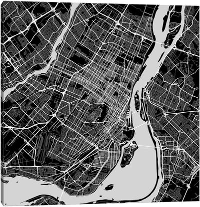 Montreal Urban Roadway Map (Black) Canvas Art Print - Quebec Art