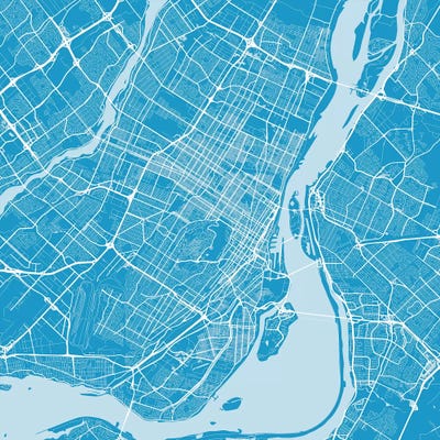 Montreal Urban Roadway Map (Blue) by Urbanmap metal wall art