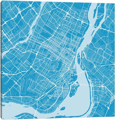 Montreal Urban Roadway Map (Blue) Canvas Art Print - Urban Living Room Art