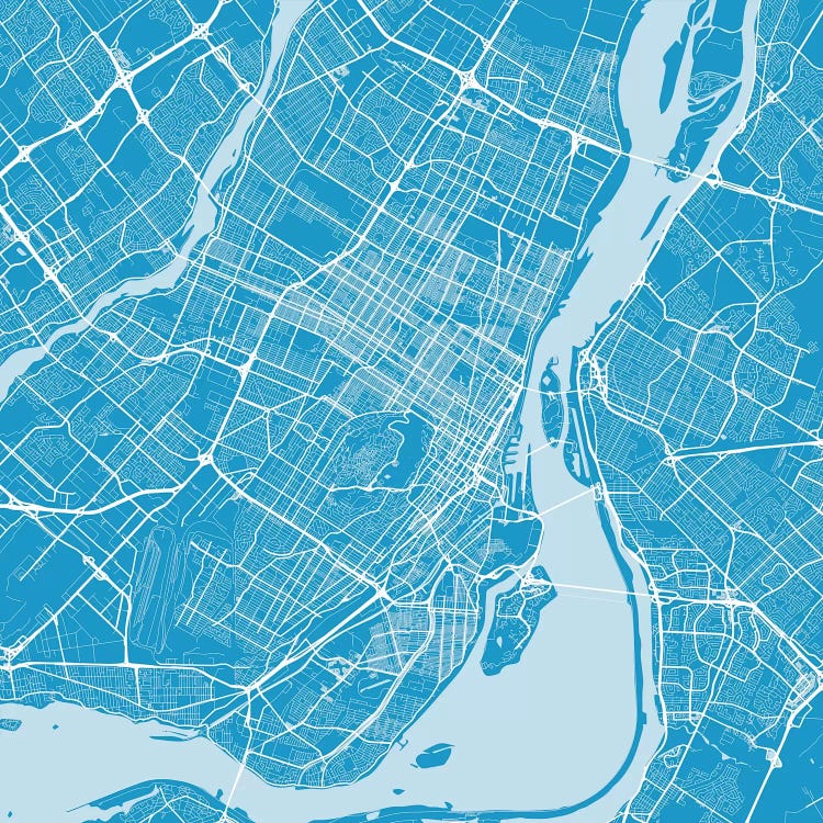 Montreal Urban Roadway Map (Blue) by Urbanmap wall art