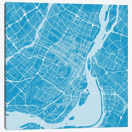Montreal Urban Roadway Map (Blue) Canvas Print #ESV219} by Urbanmap Canvas Artwork