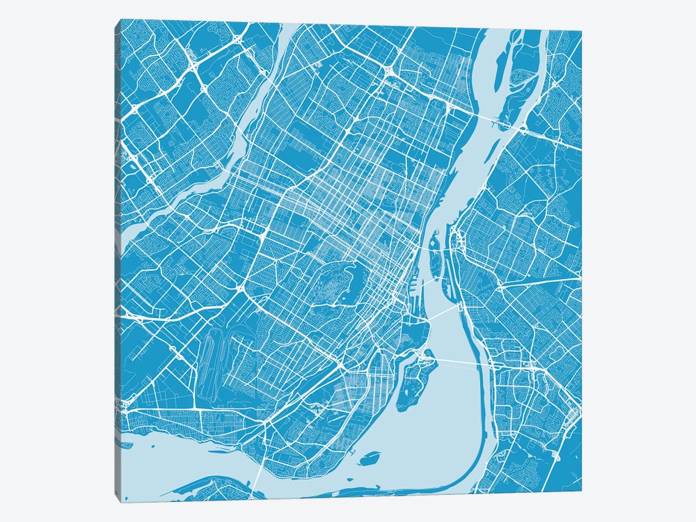 Montreal Urban Roadway Map (Blue) by Urbanmap 1-piece Canvas Art
