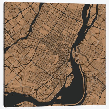 Montreal Urban Roadway Map (Gold) Canvas Print #ESV220} by Urbanmap Canvas Art Print