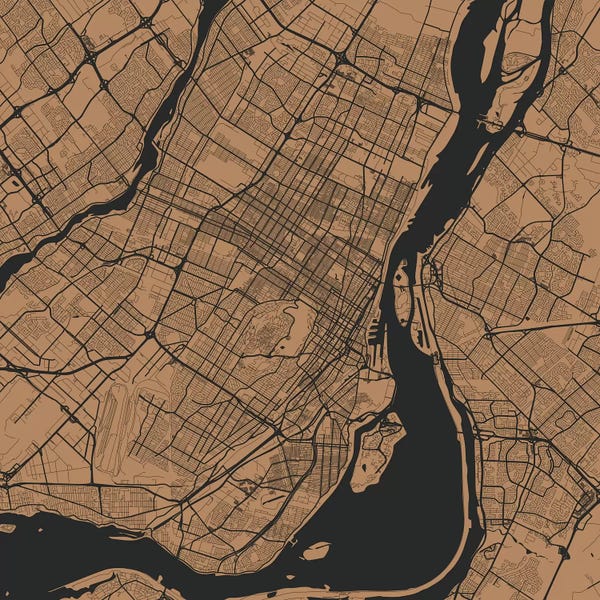 Quebec: Montreal Urban Roadway Map (Gold) by Urbanmap