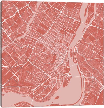 Montreal Urban Roadway Map (Pink) Canvas Art Print - Urban Living Room Art