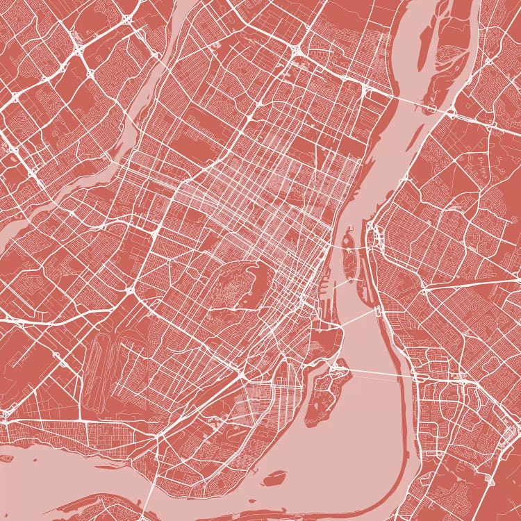 Montreal Urban Roadway Map (Pink) by Urbanmap wall art