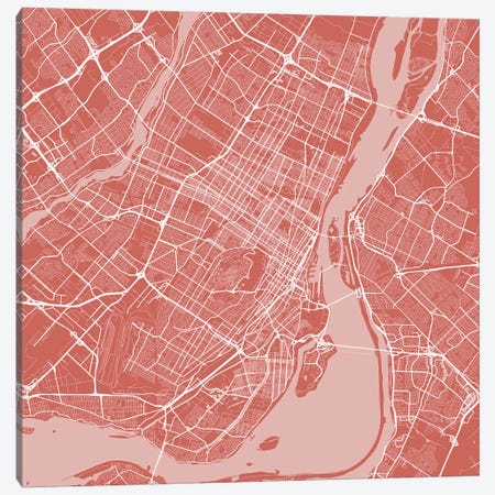 Montreal Urban Roadway Map (Pink) Canvas Print #ESV222} by Urbanmap Canvas Art Print