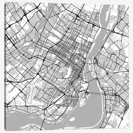 Montreal Urban Roadway Map (White) Canvas Print #ESV225} by Urbanmap Canvas Wall Art
