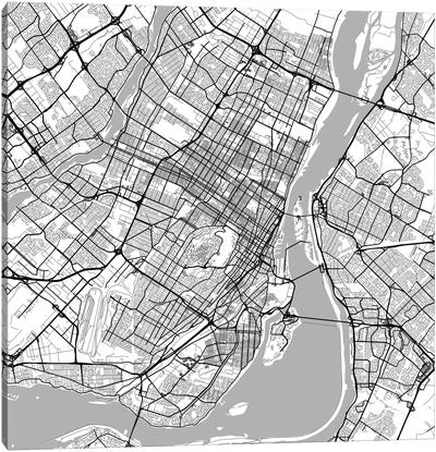 Montreal Urban Roadway Map (White) Canvas Art Print