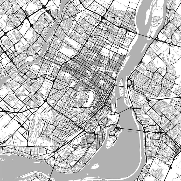 Montreal Urban Roadway Map (White)