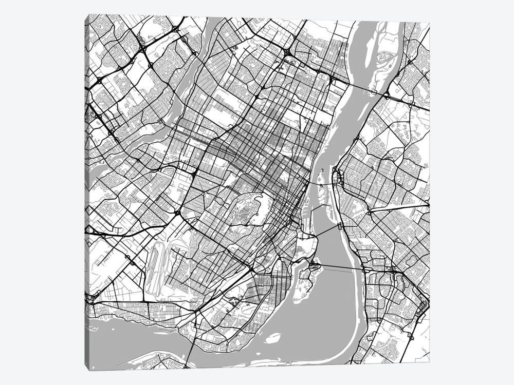 Montreal Urban Roadway Map (White) by Urbanmap 1-piece Art Print