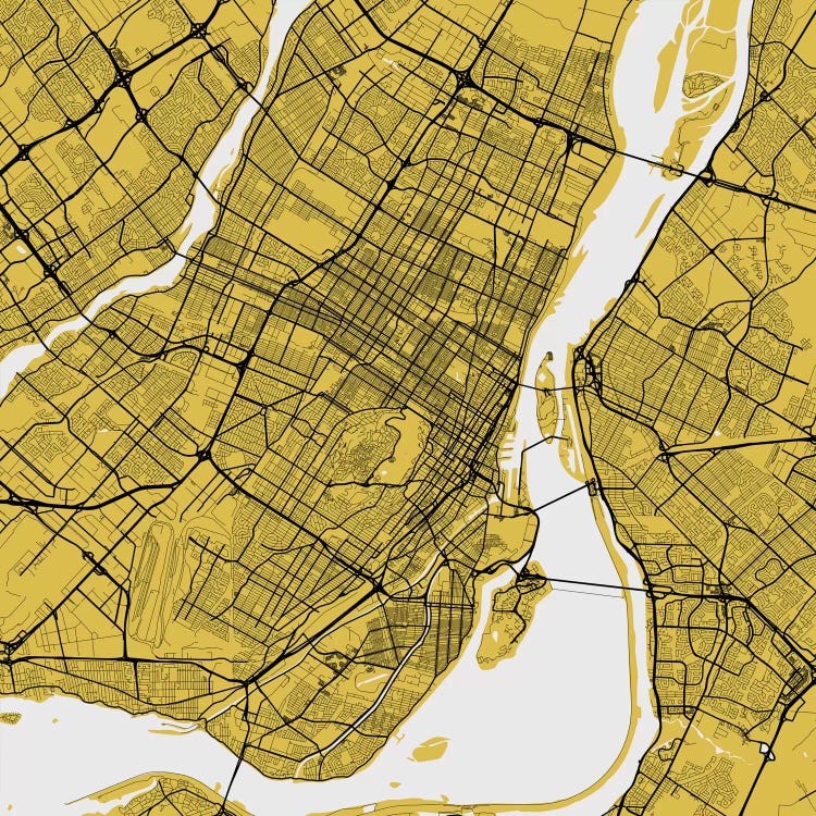 Montreal Urban Roadway Map (Yellow) by Urbanmap wall art