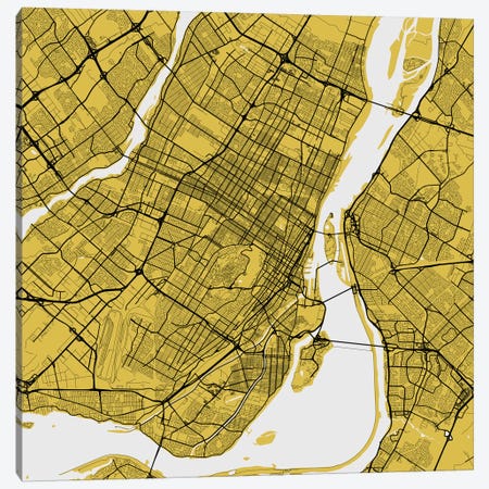Montreal Urban Roadway Map (Yellow) Canvas Print #ESV226} by Urbanmap Canvas Wall Art