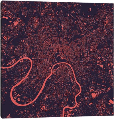 Moscow Urban Map (Purple Night) Canvas Art Print - Industrial Décor