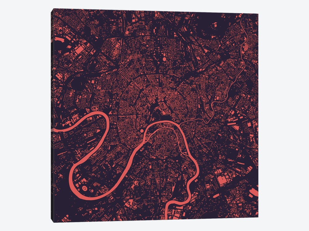 Moscow Urban Map (Purple Night) by Urbanmap 1-piece Canvas Print