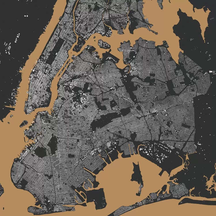 New York City Urban Map (Black & Gold)