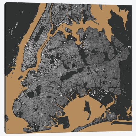 New York City Urban Map (Black & Gold) Canvas Print #ESV236} by Urbanmap Canvas Art Print