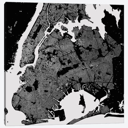 New York City Urban Map (Black) Canvas Print #ESV237} by Urbanmap Art Print