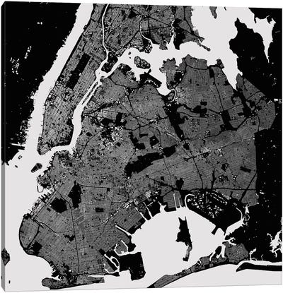 New York City Urban Map (Black) Canvas Art Print - Urbanmap