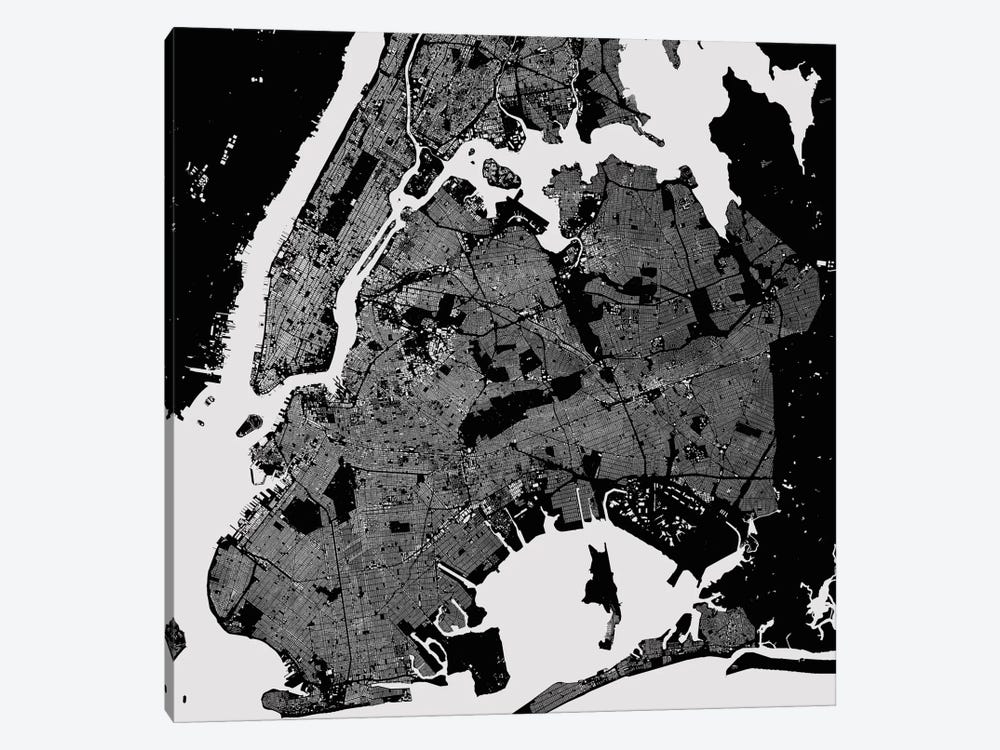 New York City Urban Map (Black) by Urbanmap 1-piece Canvas Art