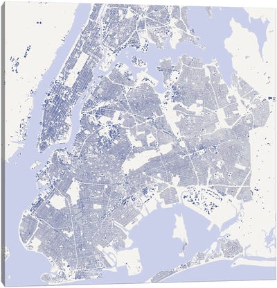 New York City Urban Map (Blue) Canvas Art Print - Rose Quartz & Serenity