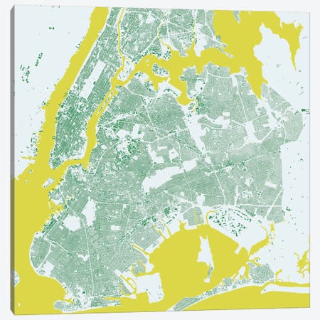 New York City Urban Map (Green) Canvas Print #ESV239} by Urbanmap Canvas Artwork