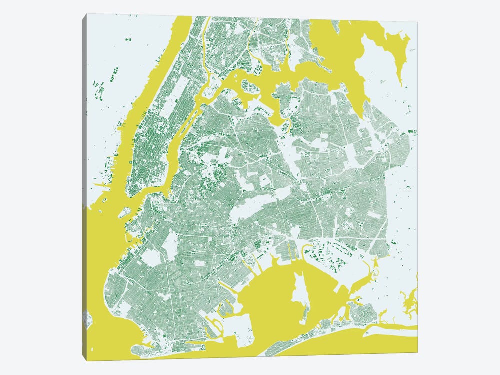 New York City Urban Map (Green) by Urbanmap 1-piece Canvas Wall Art