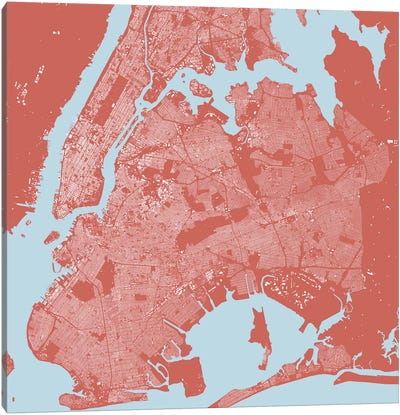 New York City Urban Map (Pink) Canvas Art Print - Urban Maps