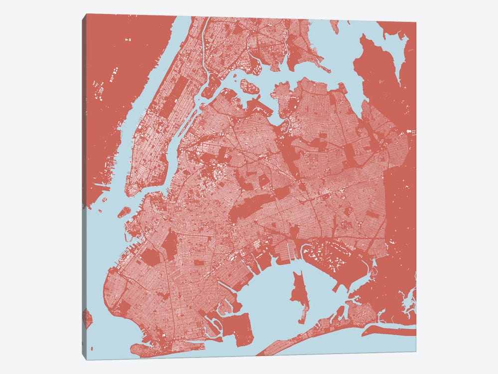 New York City Urban Map (Pink) by Urbanmap 1-piece Canvas Wall Art