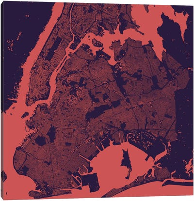 New York City Urban Map (Purple Night) Canvas Art Print - Urban Living Room Art