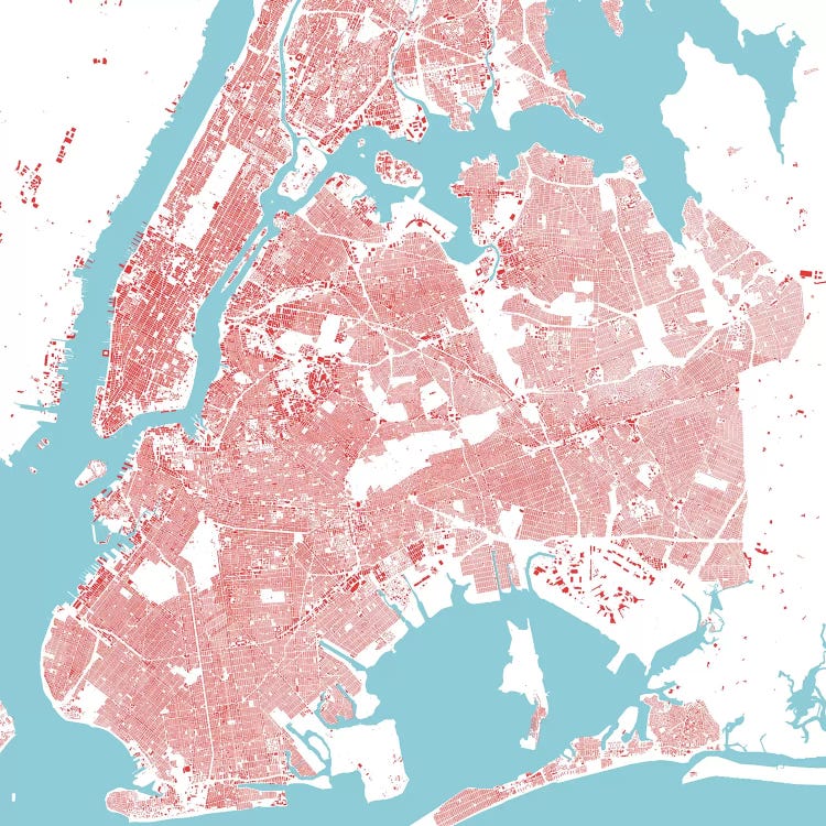 New York City Urban Map (Red)