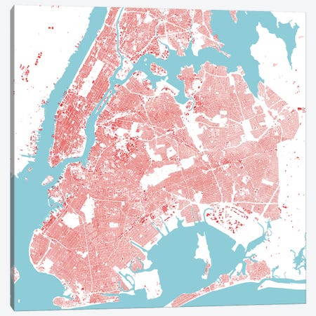 New York City Urban Map (Red) Canvas Print #ESV242} by Urbanmap Canvas Art Print