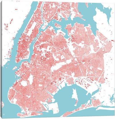 New York City Urban Map (Red) Canvas Art Print - New York City Map