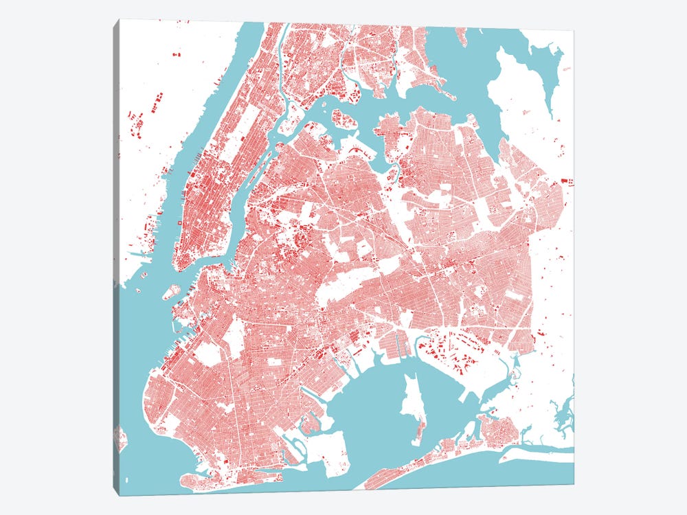 New York City Urban Map (Red) by Urbanmap 1-piece Canvas Artwork