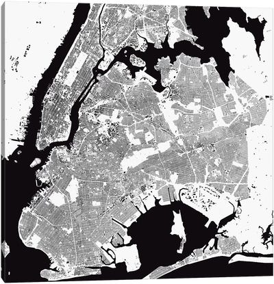 New York City Urban Map (White) Canvas Art Print - Urbanmap