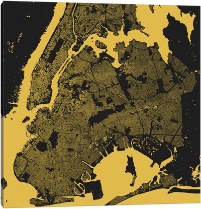 New York City Urban Map (Yellow) Canvas Art Print - Urban Living Room Art