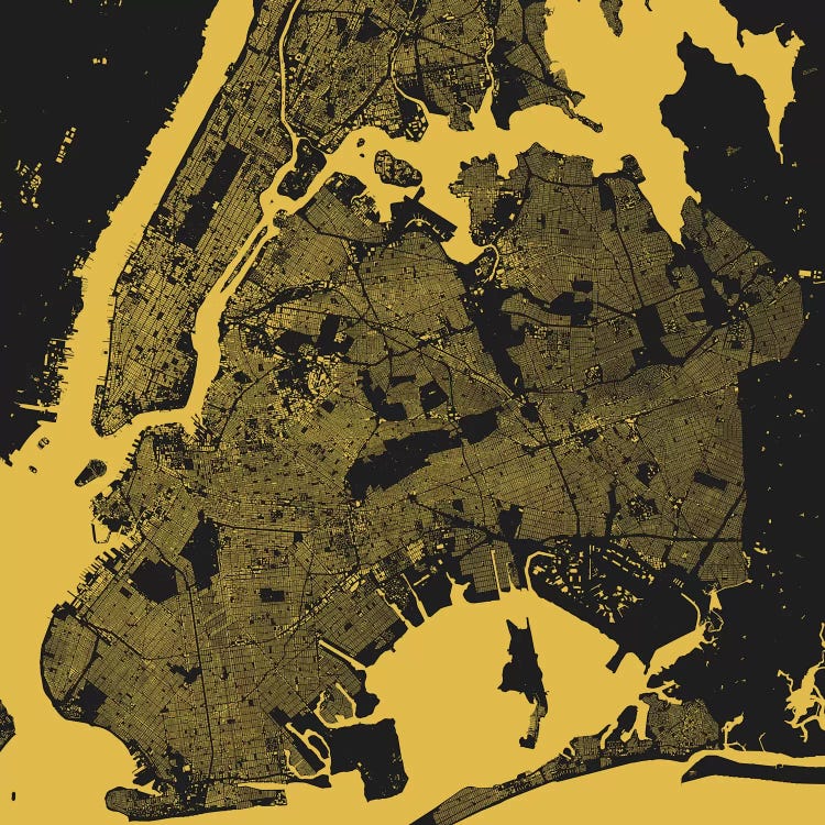 Boston Urban Roadway Map (Yellow) Canvas - Canvas Wall Art | Urbanmap