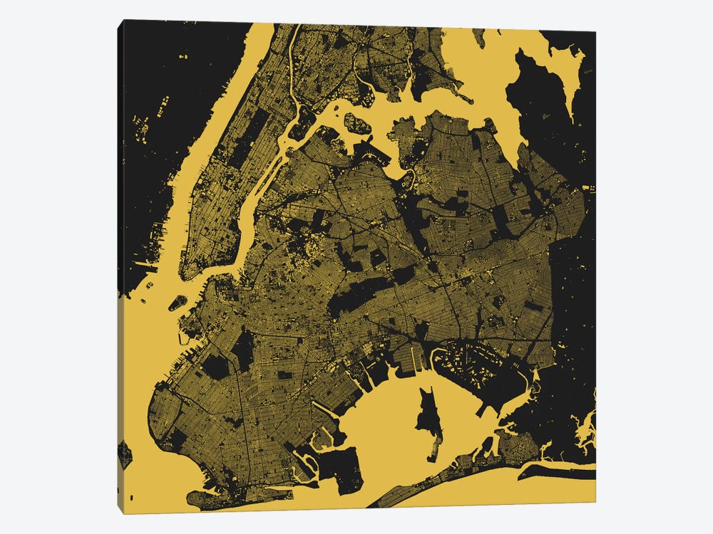 New York City Urban Map (Yellow) by Urbanmap 1-piece Canvas Artwork