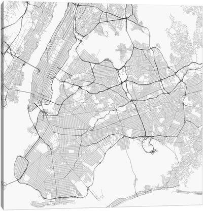 New York City Urban Roadway Map (White) Canvas Art Print - Urbanmap