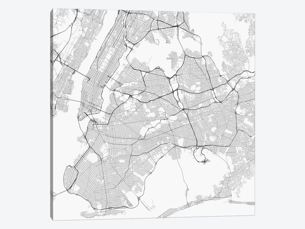 New York City Urban Roadway Map (White) by Urbanmap 1-piece Canvas Artwork