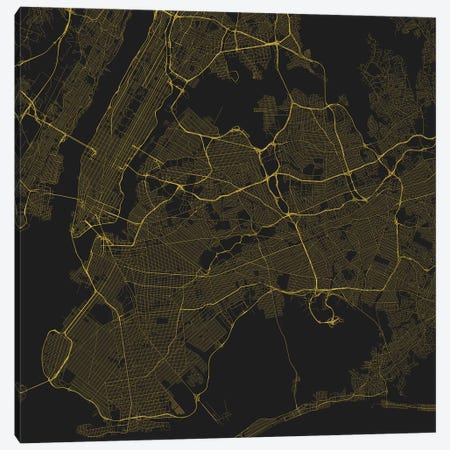 New York City Urban Roadway Map (Yellow) Canvas Print #ESV249} by Urbanmap Art Print