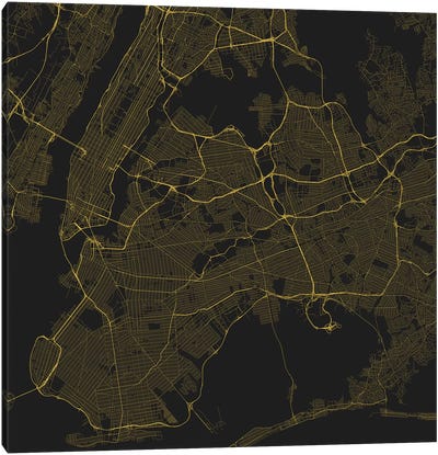 New York City Urban Roadway Map (Yellow) Canvas Art Print - New York City Map