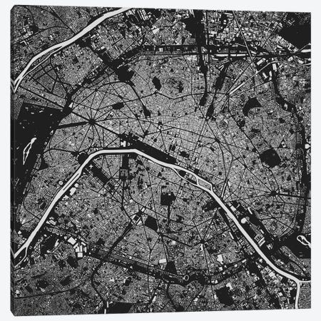 Paris Urban Map (Black) Canvas Print #ESV250} by Urbanmap Canvas Artwork