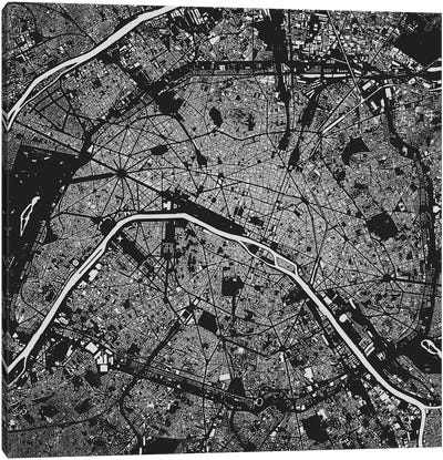 Paris Urban Map (Black) Canvas Art Print - Urban Maps